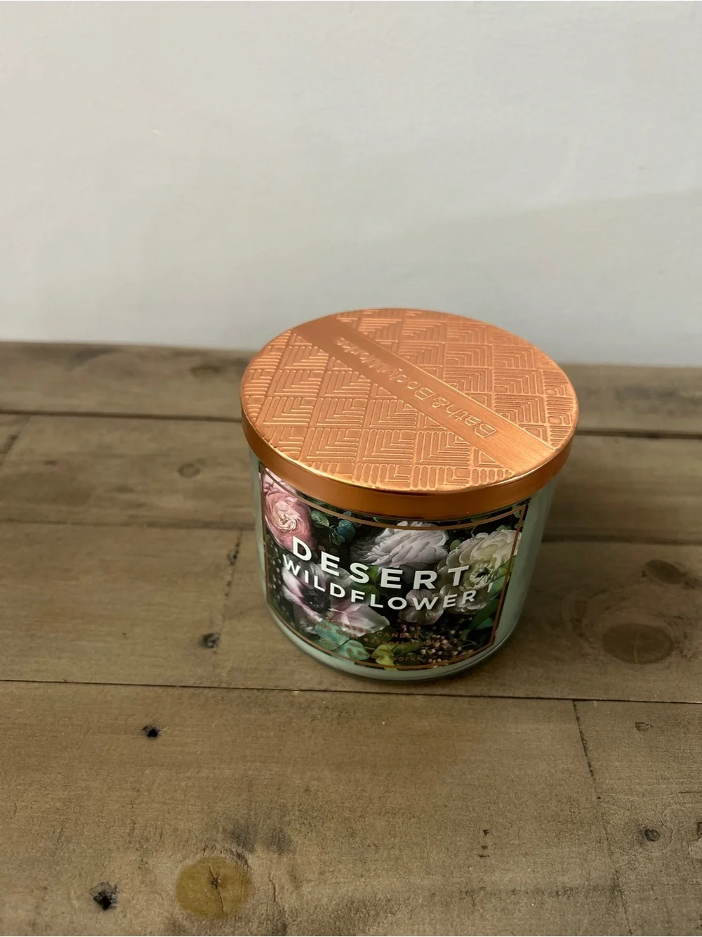 Bath & Body Works Desert Wildflower 3-Wick Candle Discontinued Rose Gold Lid